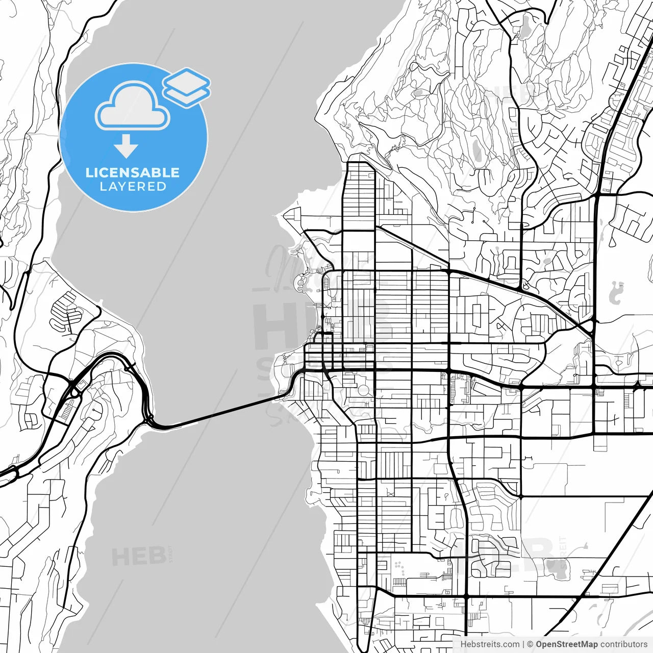 Layered PDF map of Kelowna, British Columbia, Canada