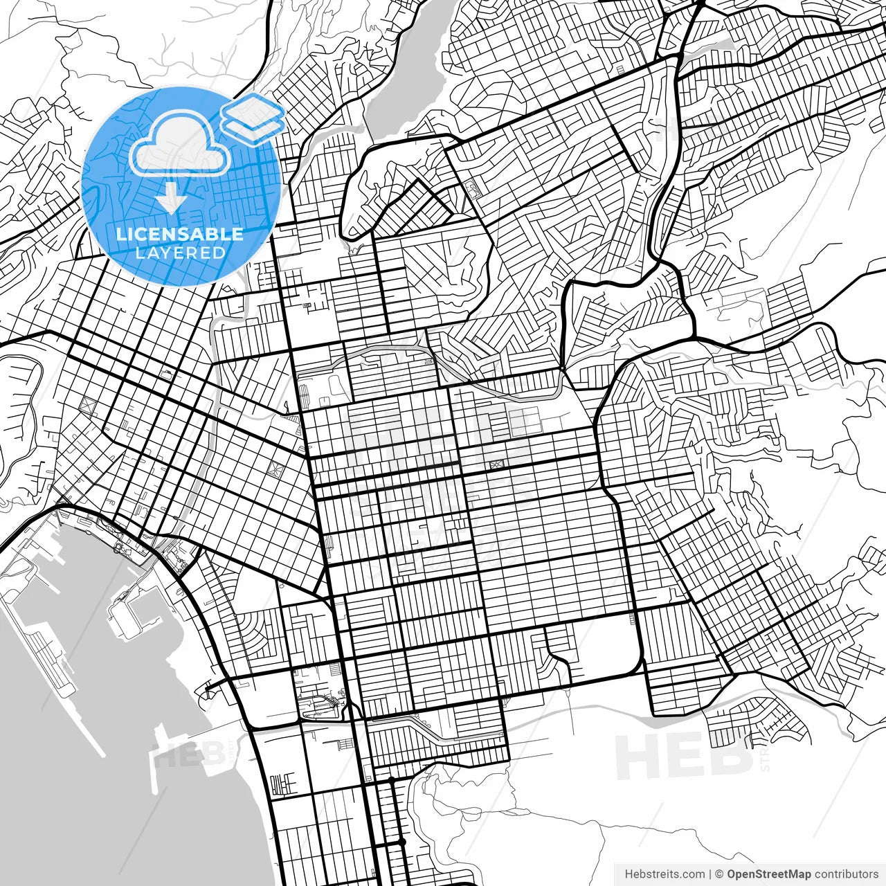 Layered PDF map of Ensenada, Baja California, Mexico