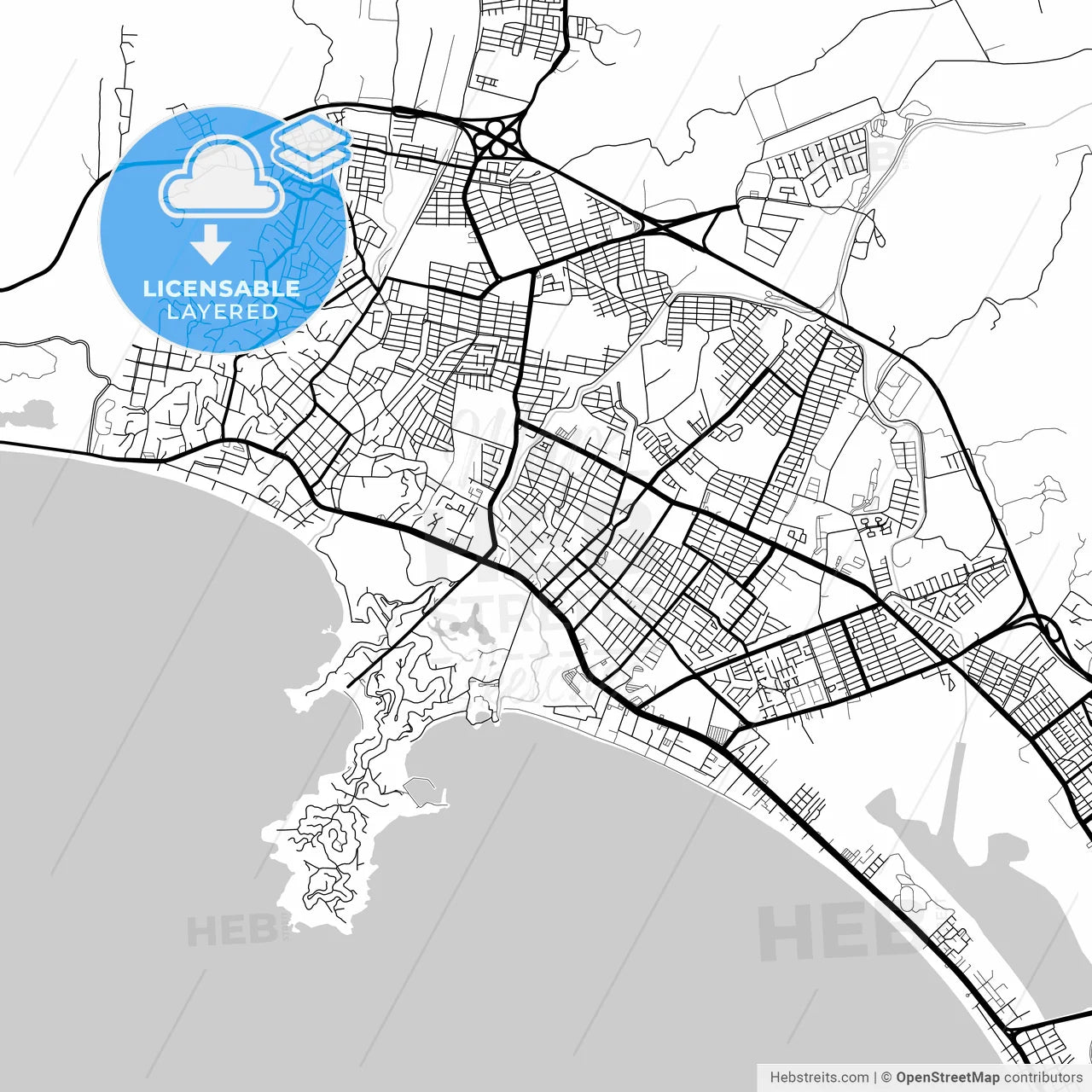 Layered PDF map of Manzanillo, Colima, Mexico