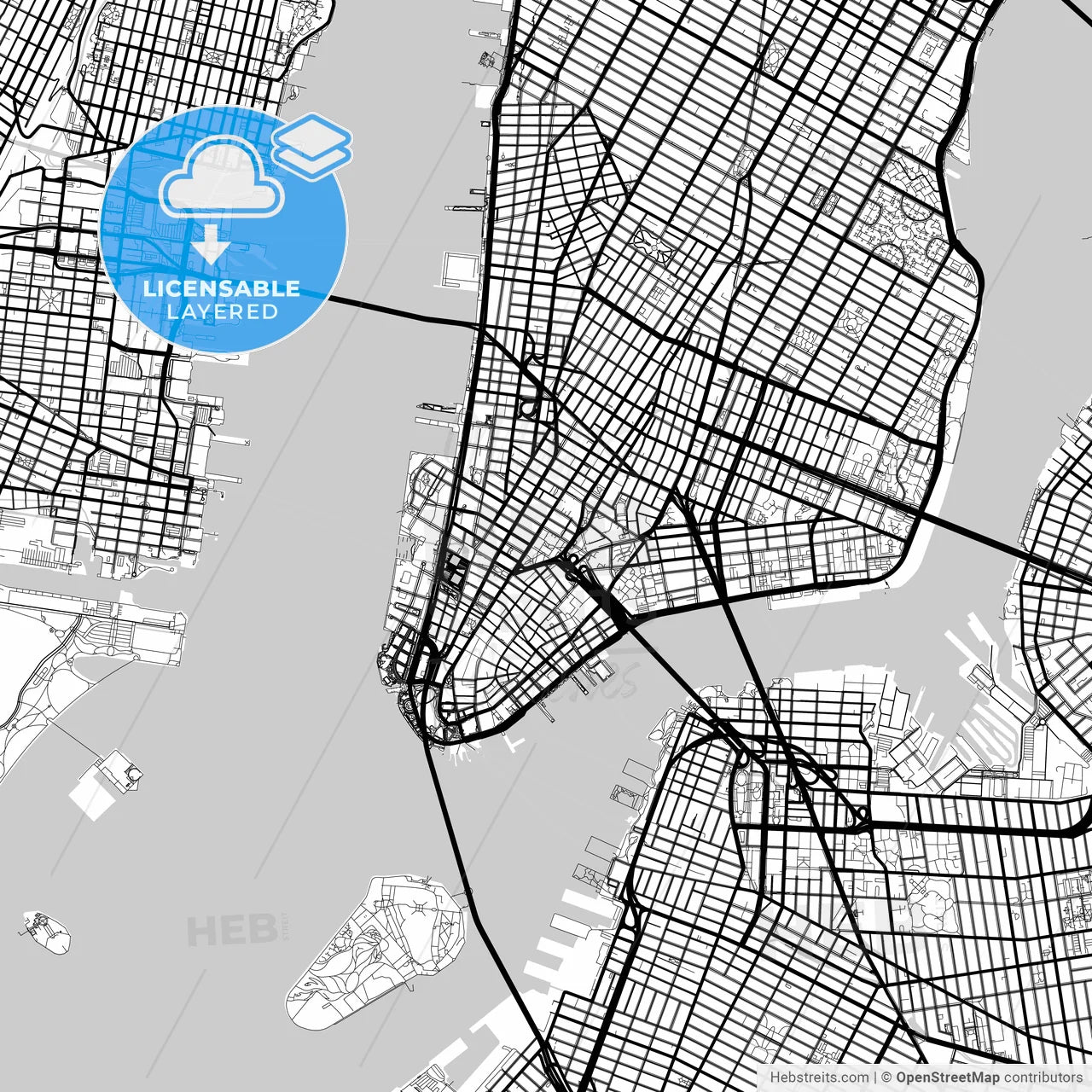 Layered PDF map of New York City, New York, United States