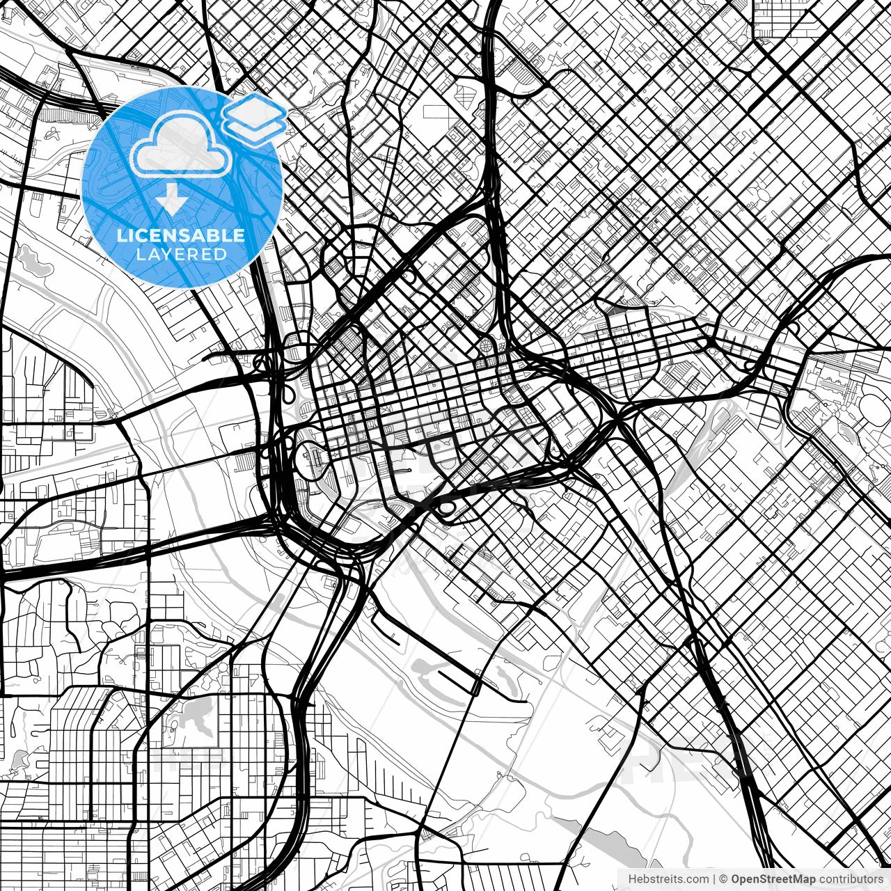 Layered PDF map of Dallas, Texas, United States