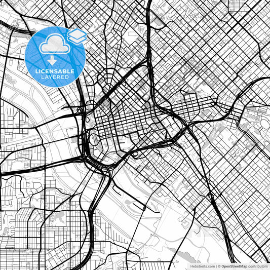 Layered PDF map of Dallas, Texas, United States