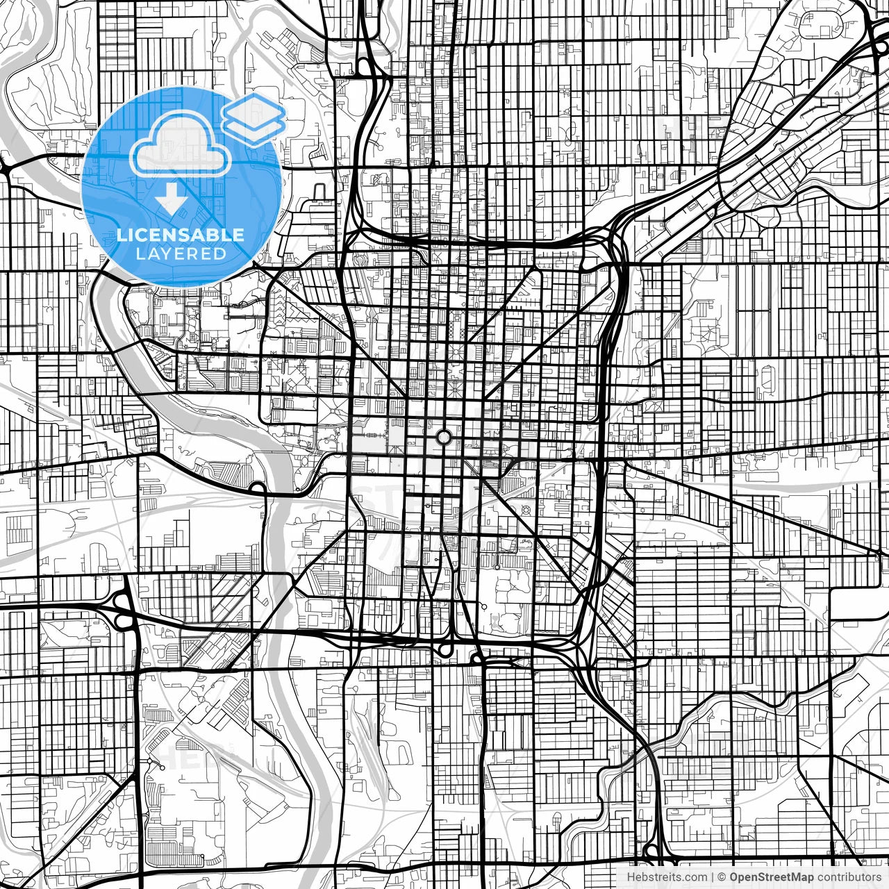 Layered PDF map of Indianapolis, Indiana, United States