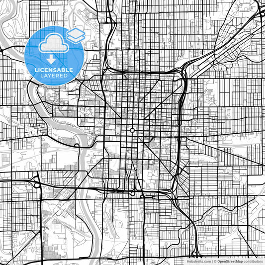 Layered PDF map of Indianapolis, Indiana, United States