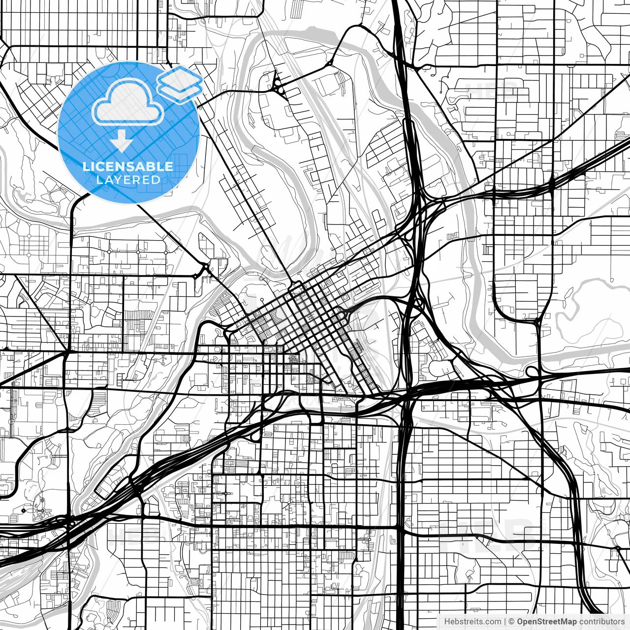 Layered PDF map of Fort Worth, Texas, United States