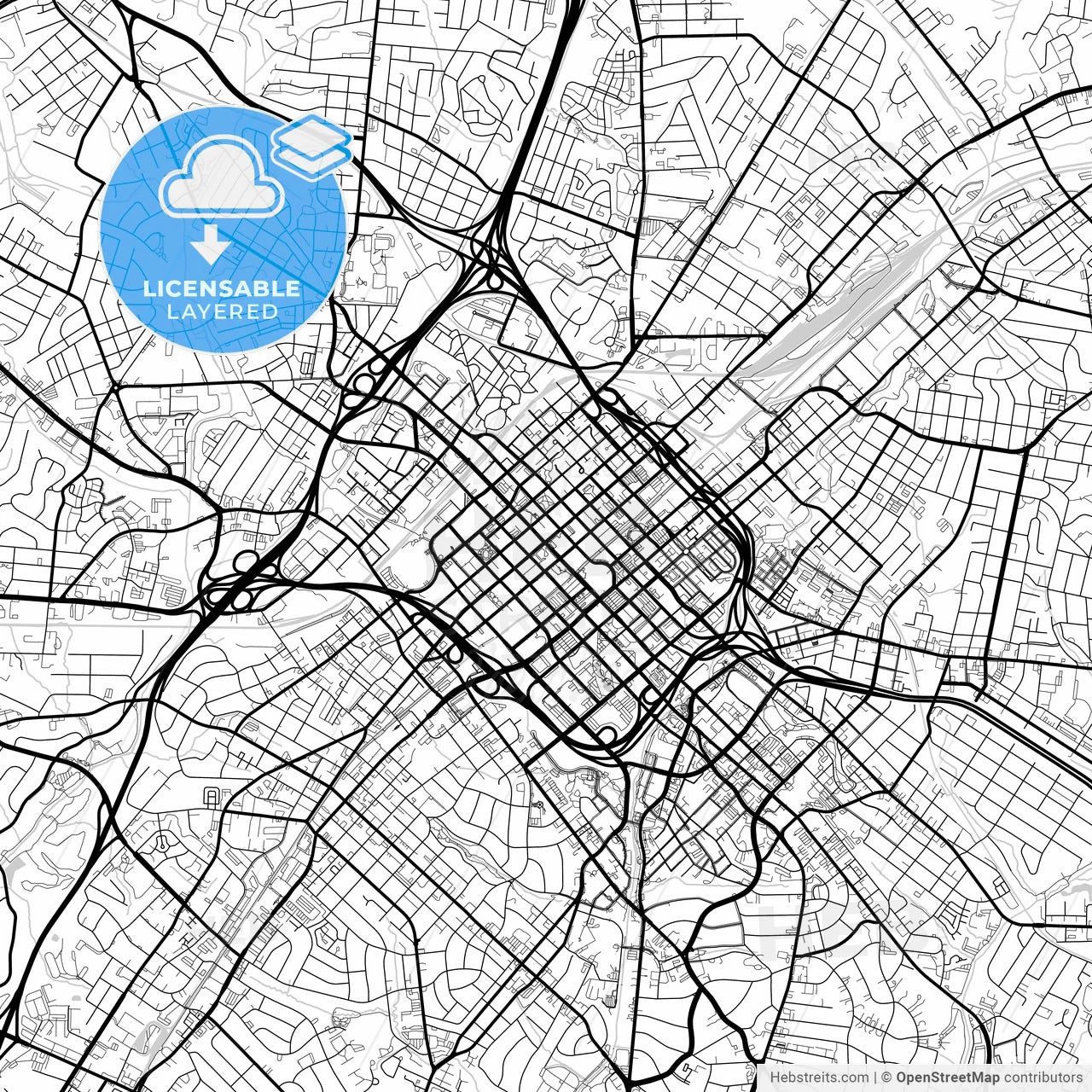 Layered PDF map of Charlotte, North Carolina, United States