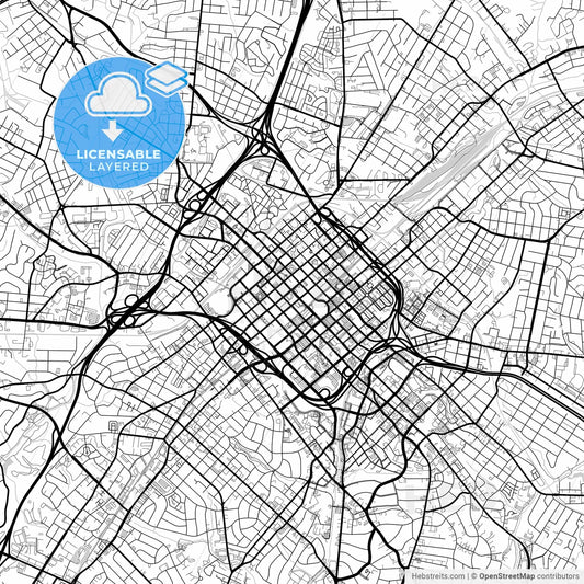 Layered PDF map of Charlotte, North Carolina, United States