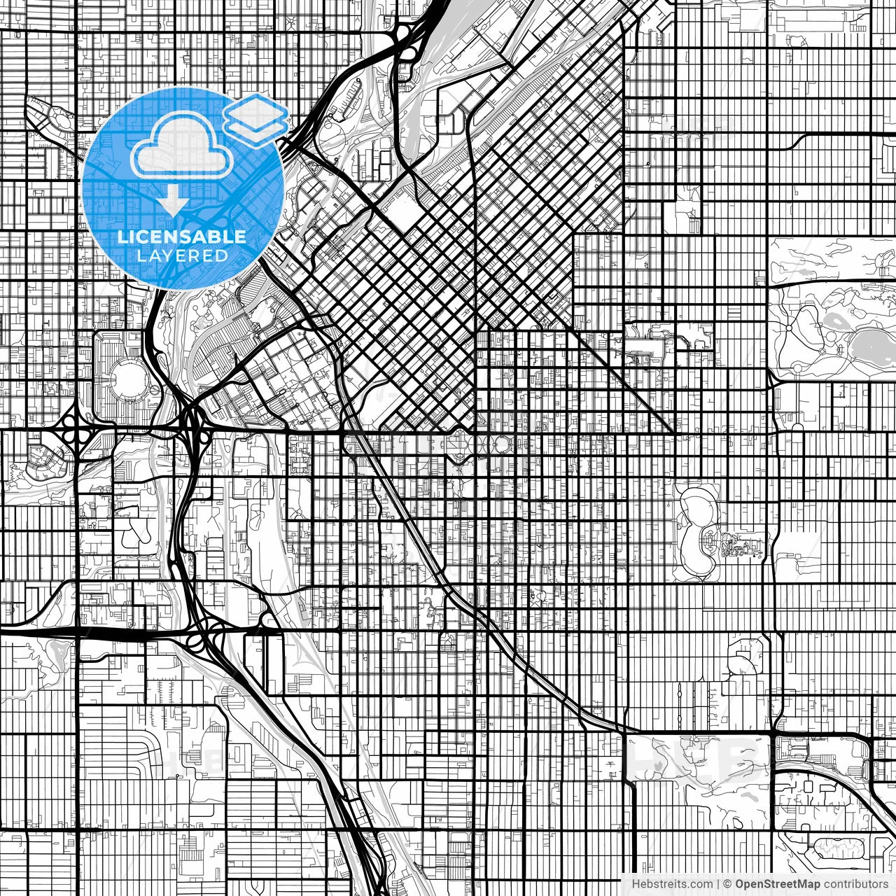 Layered PDF map of Denver, Colorado, United States