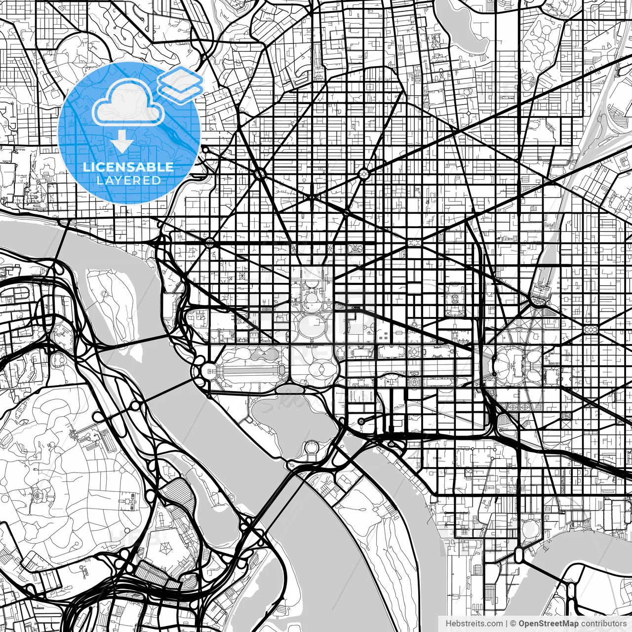 Layered PDF map of Washington, D.C., United States