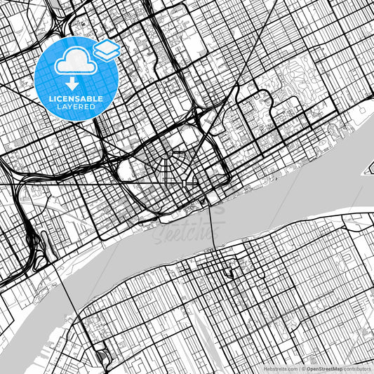 Layered PDF map of Detroit, Michigan, United States