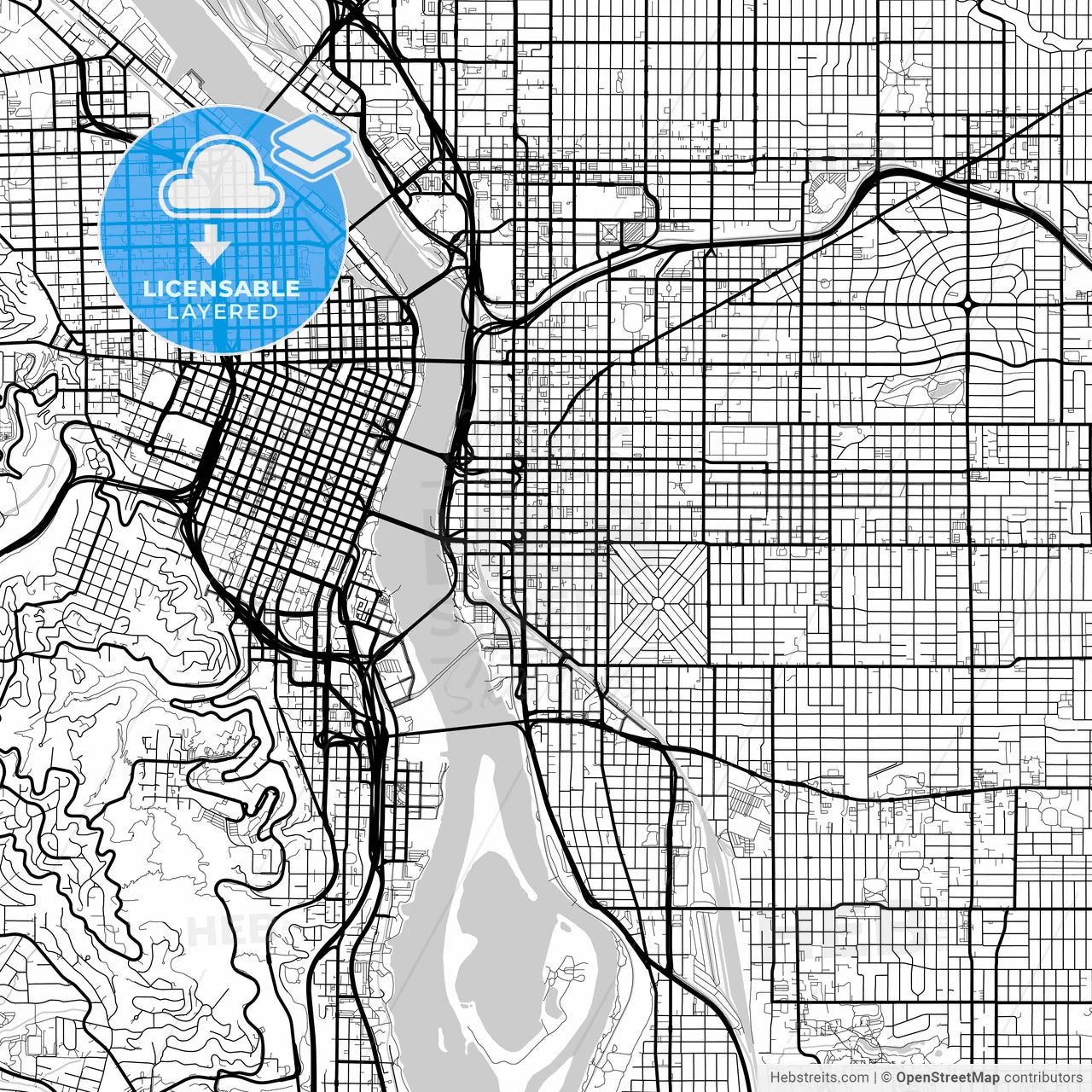Layered PDF map of Portland, Oregon, United States