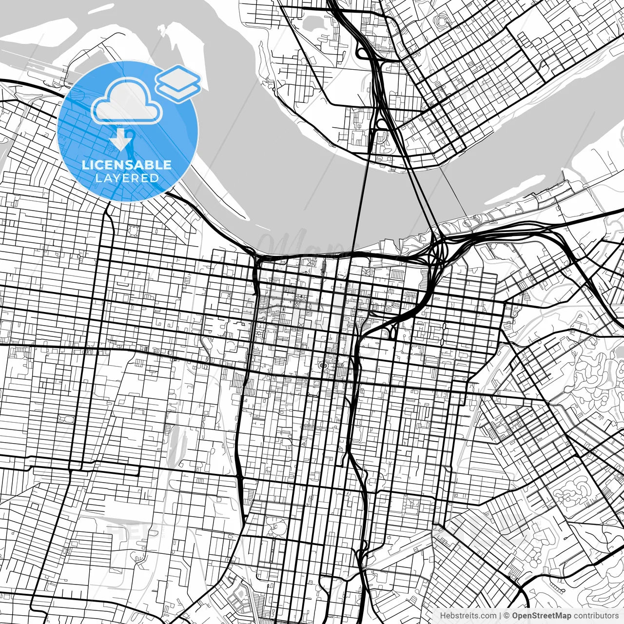 Layered PDF map of Louisville, Kentucky, United States