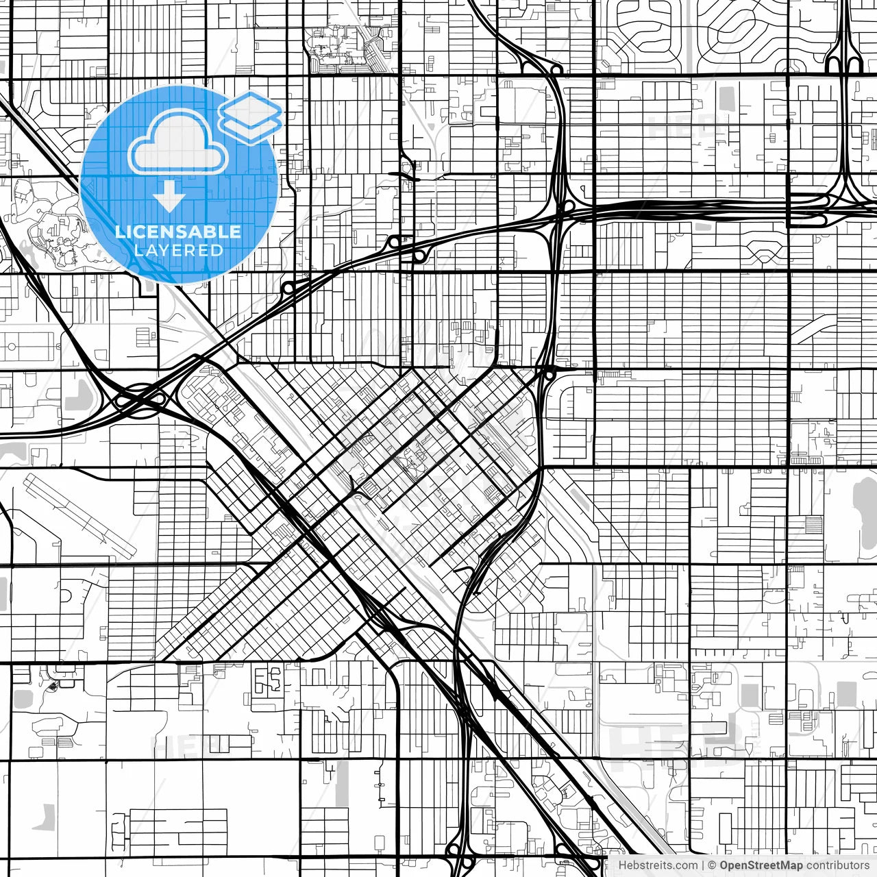 Layered PDF map of Fresno, California, United States