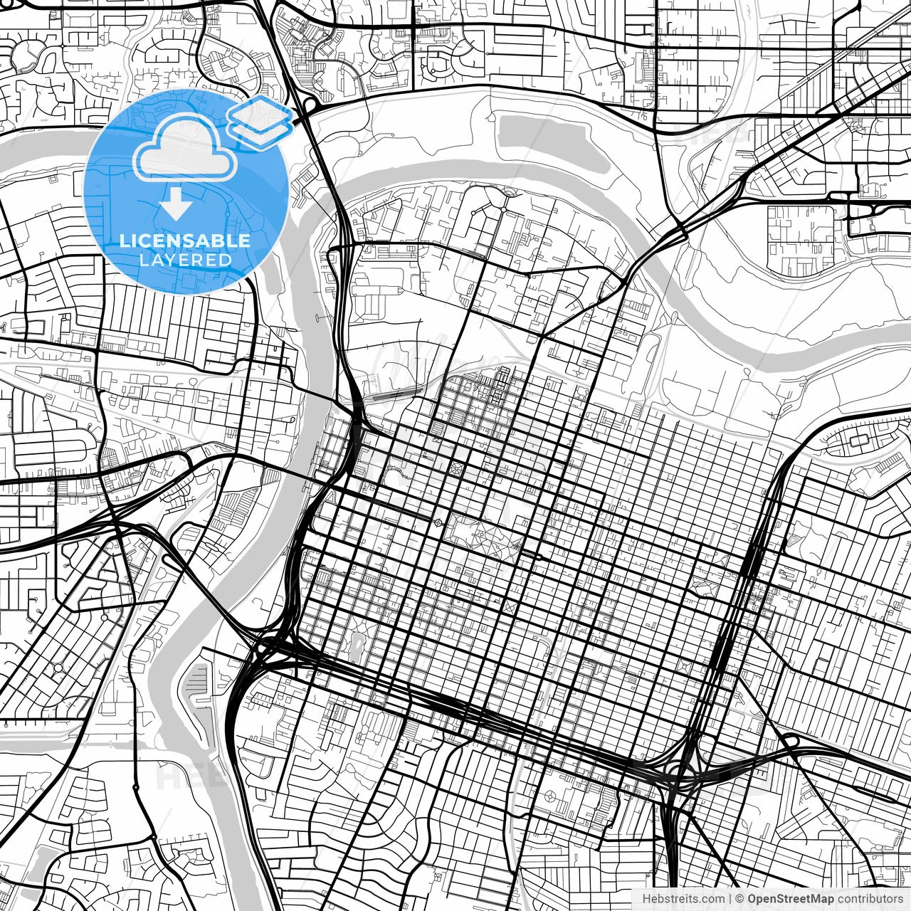 Layered PDF map of Sacramento, California, United States