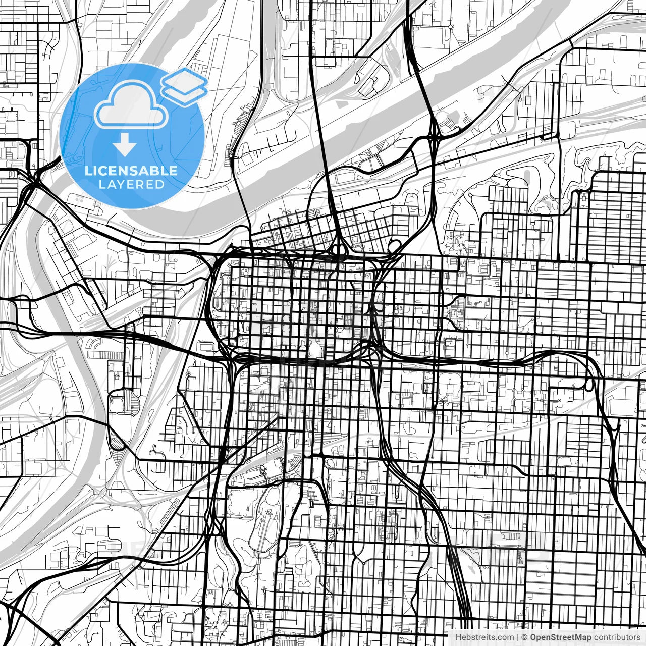 Layered PDF map of Kansas City, Missouri, United States