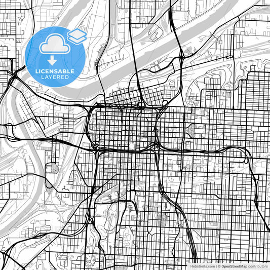 Layered PDF map of Kansas City, Missouri, United States