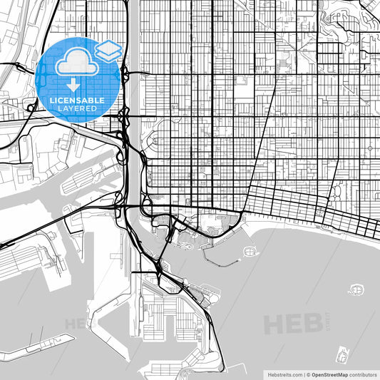 Layered PDF map of Long Beach, California, United States