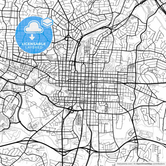 Layered PDF map of Raleigh, North Carolina, United States