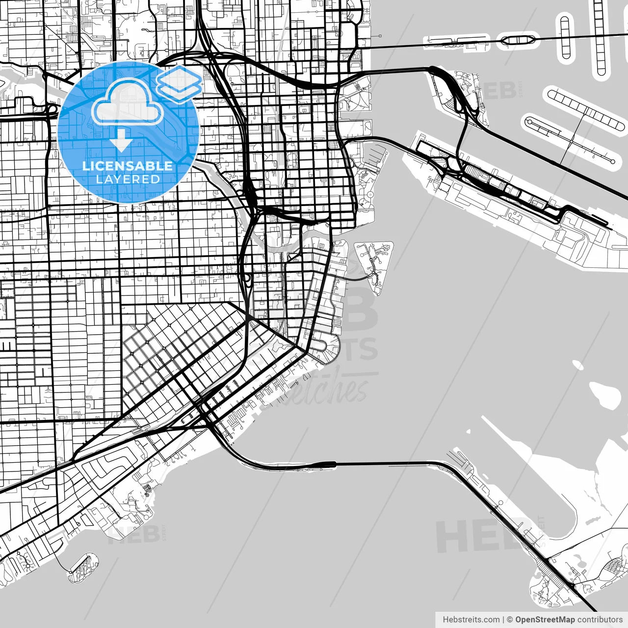 Layered PDF map of Miami, Florida, United States