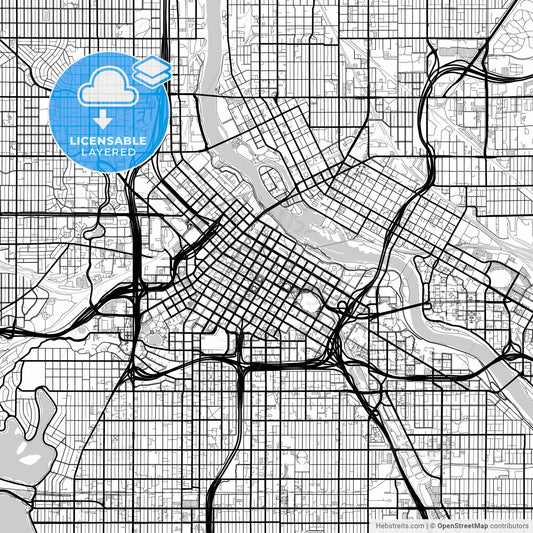 Layered PDF map of Minneapolis, Minnesota, United States