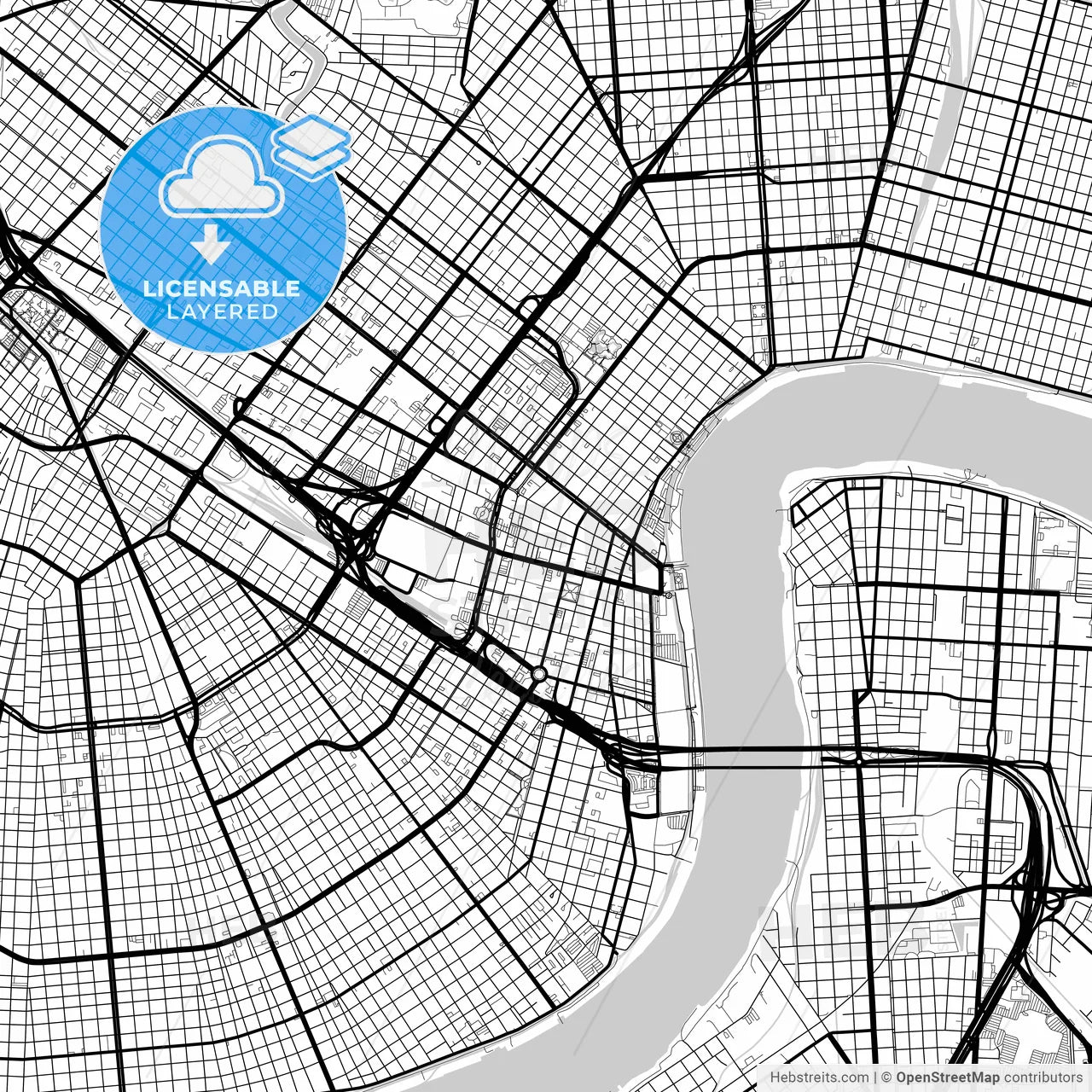 Layered PDF map of New Orleans, Louisiana, United States