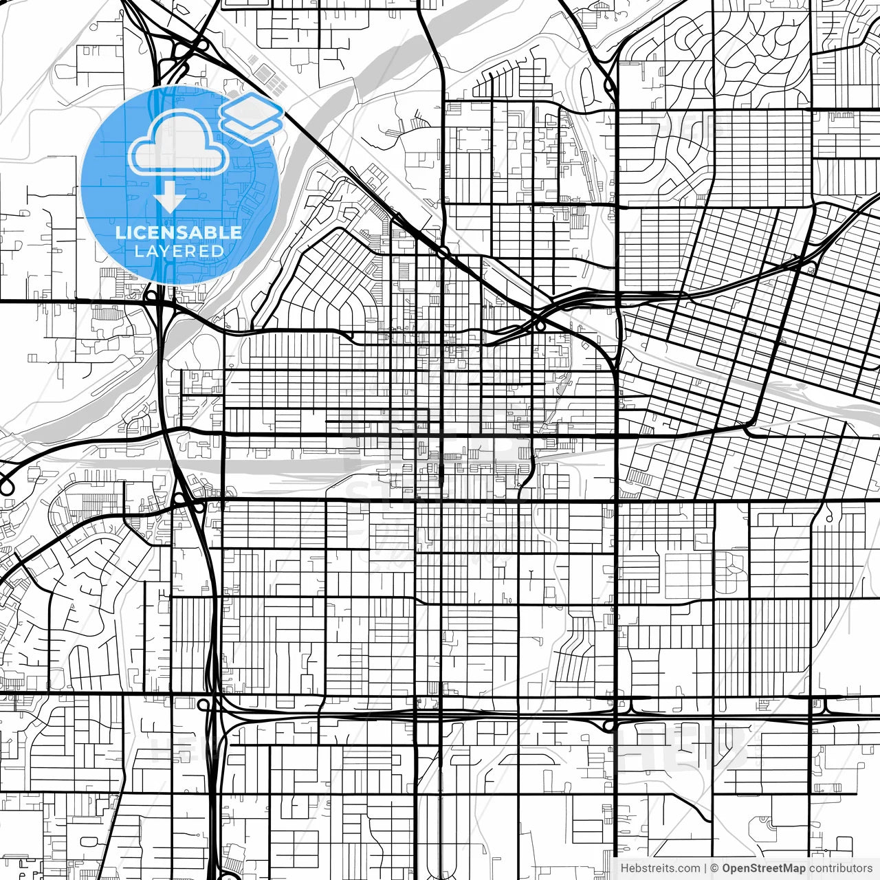 Layered PDF map of Bakersfield, California, United States