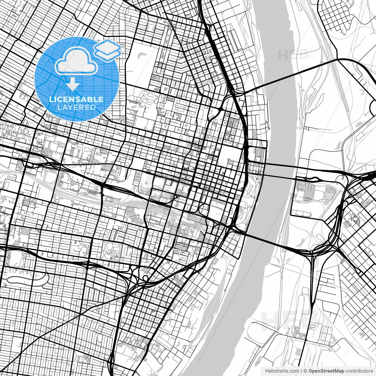 Layered PDF map of St. Louis, Missouri, United States