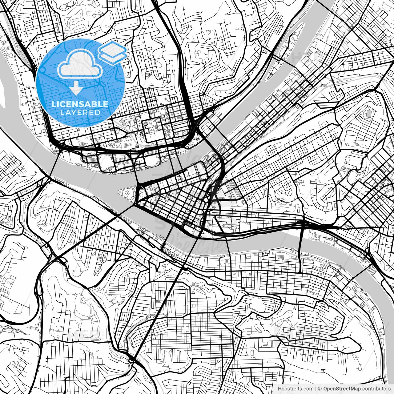 Layered PDF map of Pittsburgh, Pennsylvania, United States