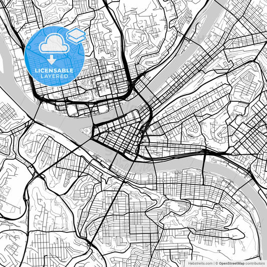 Layered PDF map of Pittsburgh, Pennsylvania, United States