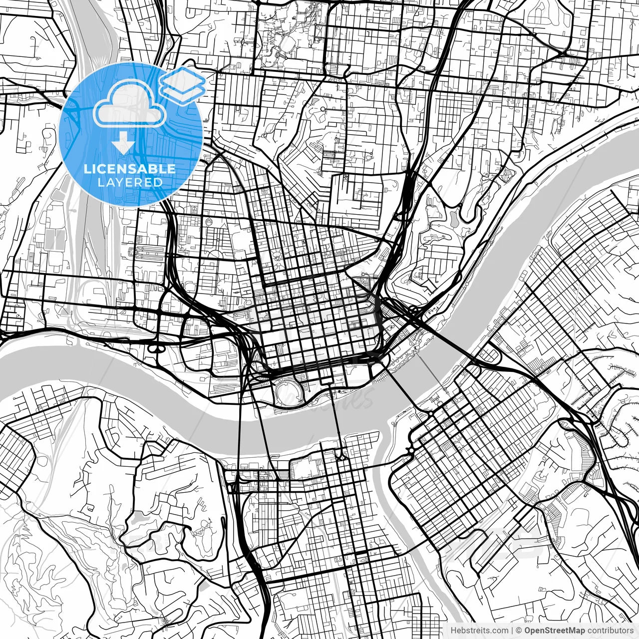 Layered PDF map of Cincinnati, Ohio, United States