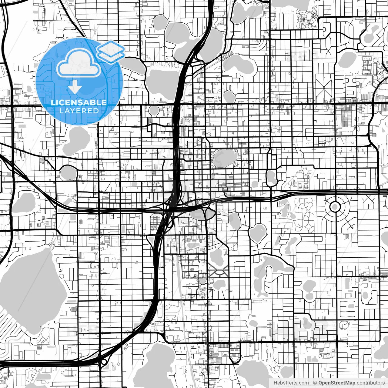 Layered PDF map of Orlando, Florida, United States