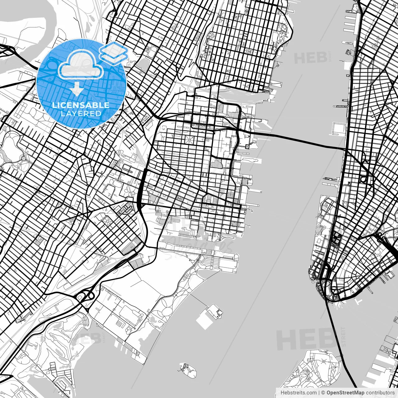 Layered PDF map of Jersey City, New Jersey, United States