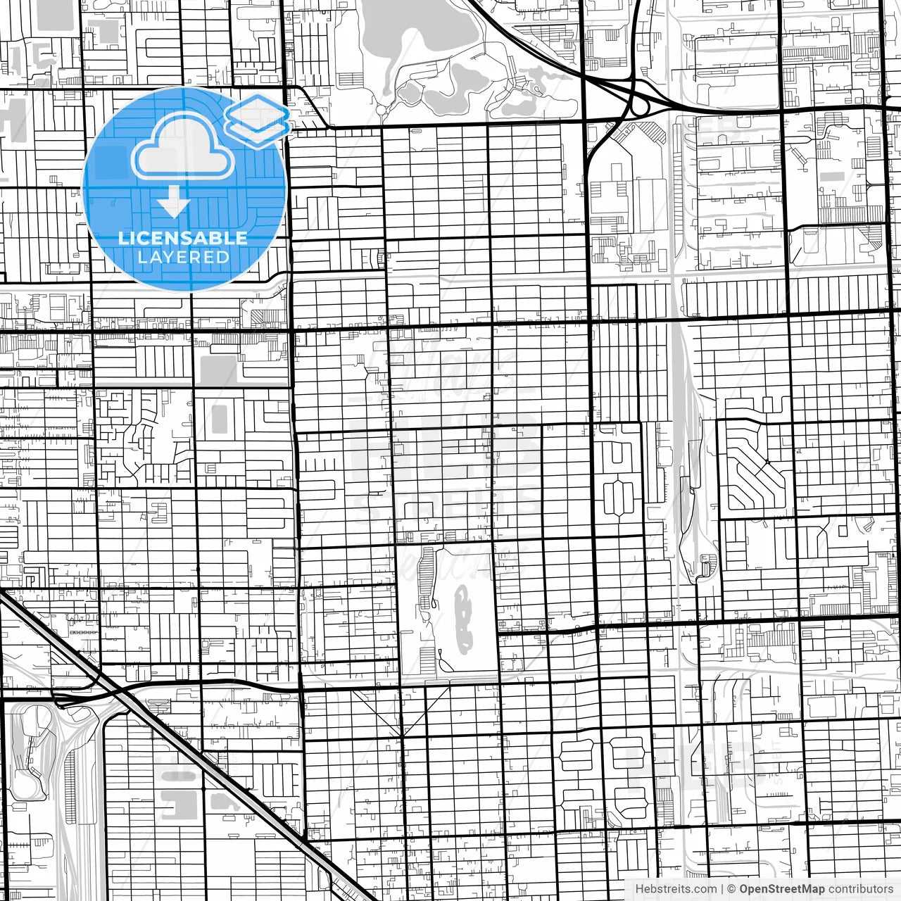Layered PDF map of Hialeah, Florida, United States