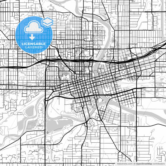 Layered PDF map of Des Moines, Iowa, United States