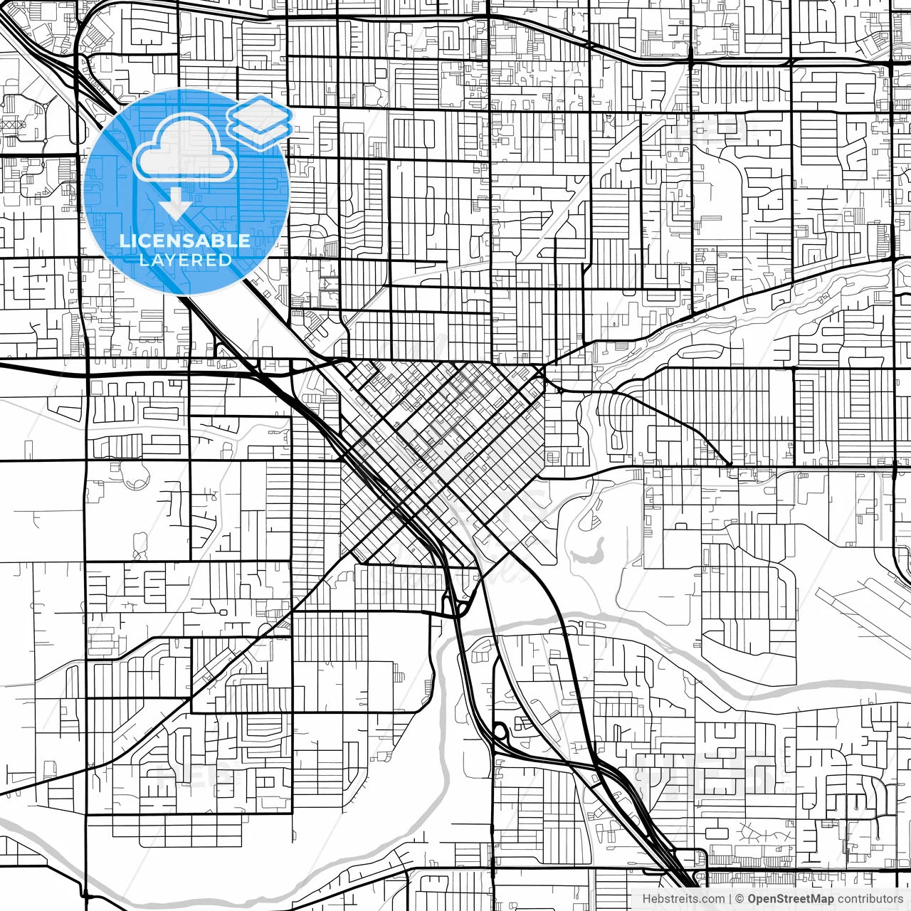 Layered Pdf Map Of Modesto, California, United States – HEBSTREITS