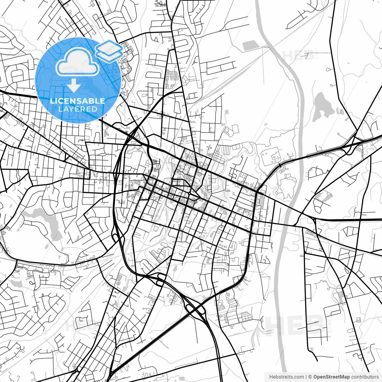 Layered PDF map of Fayetteville, North Carolina, United States