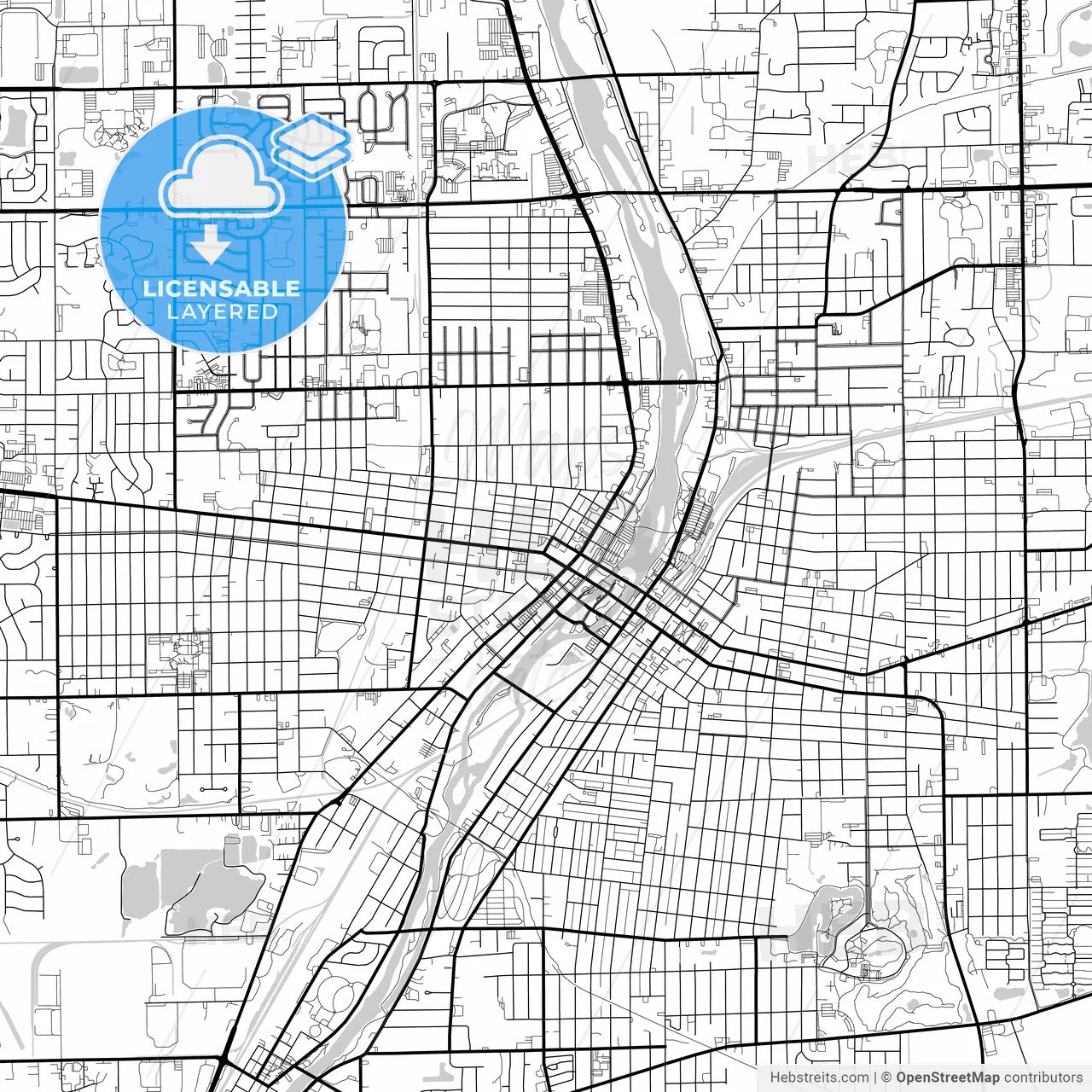 Layered PDF map of Aurora, Illinois, United States