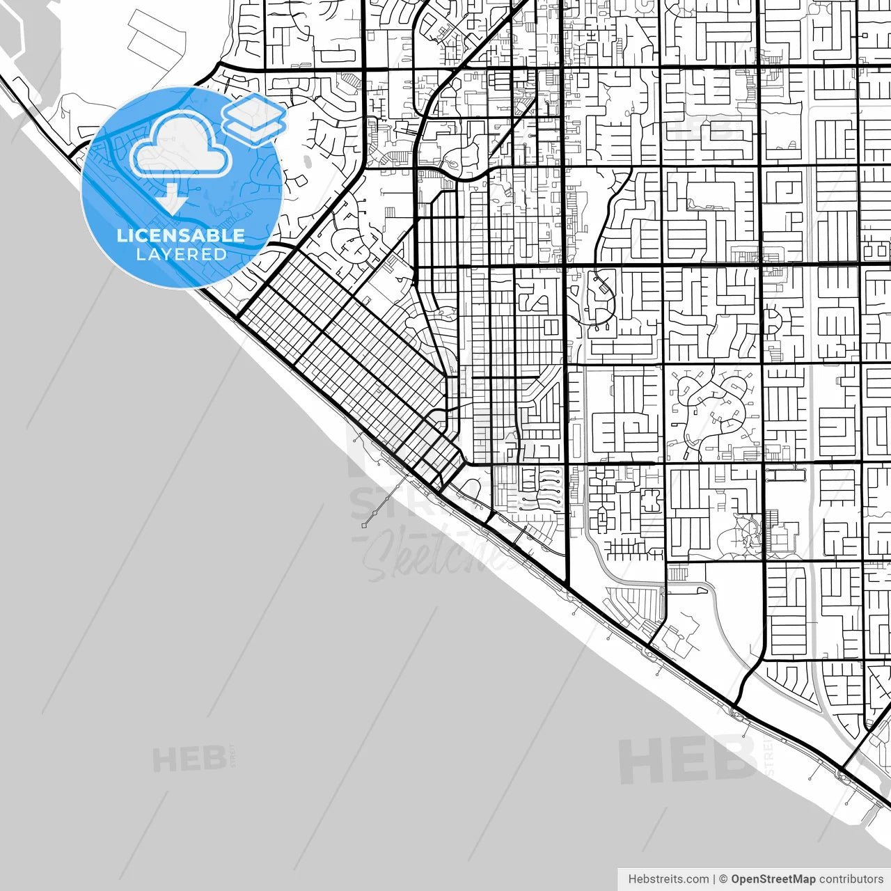 Layered PDF map of Huntington Beach, California, United States