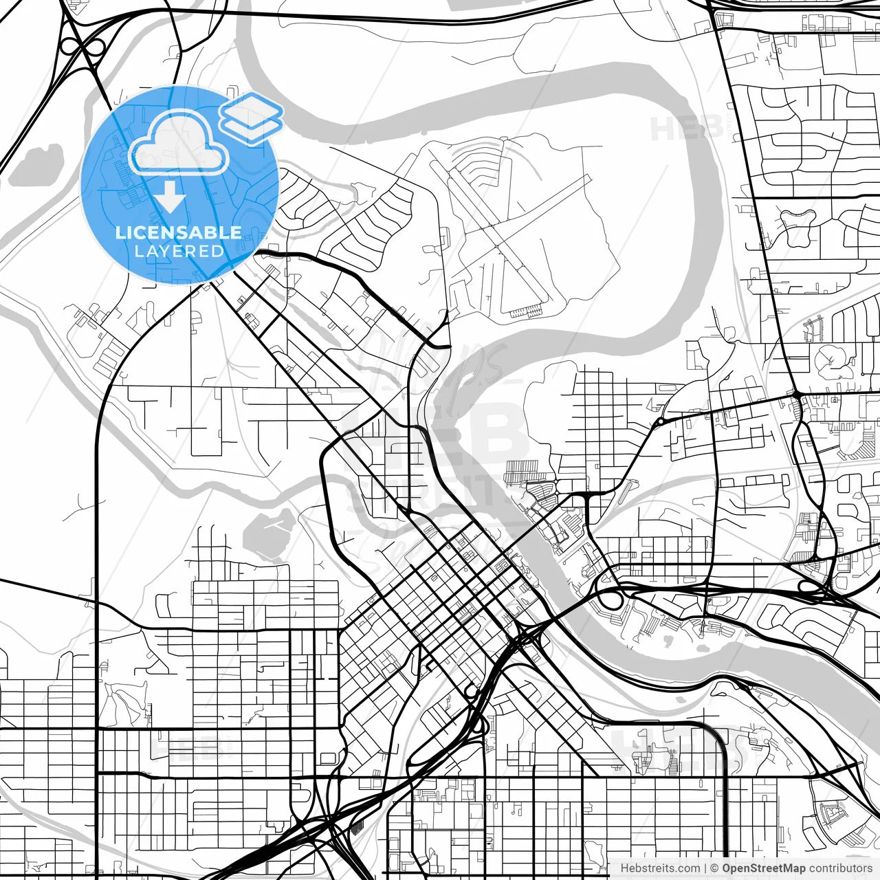 Layered PDF map of Shreveport, Louisiana, United States