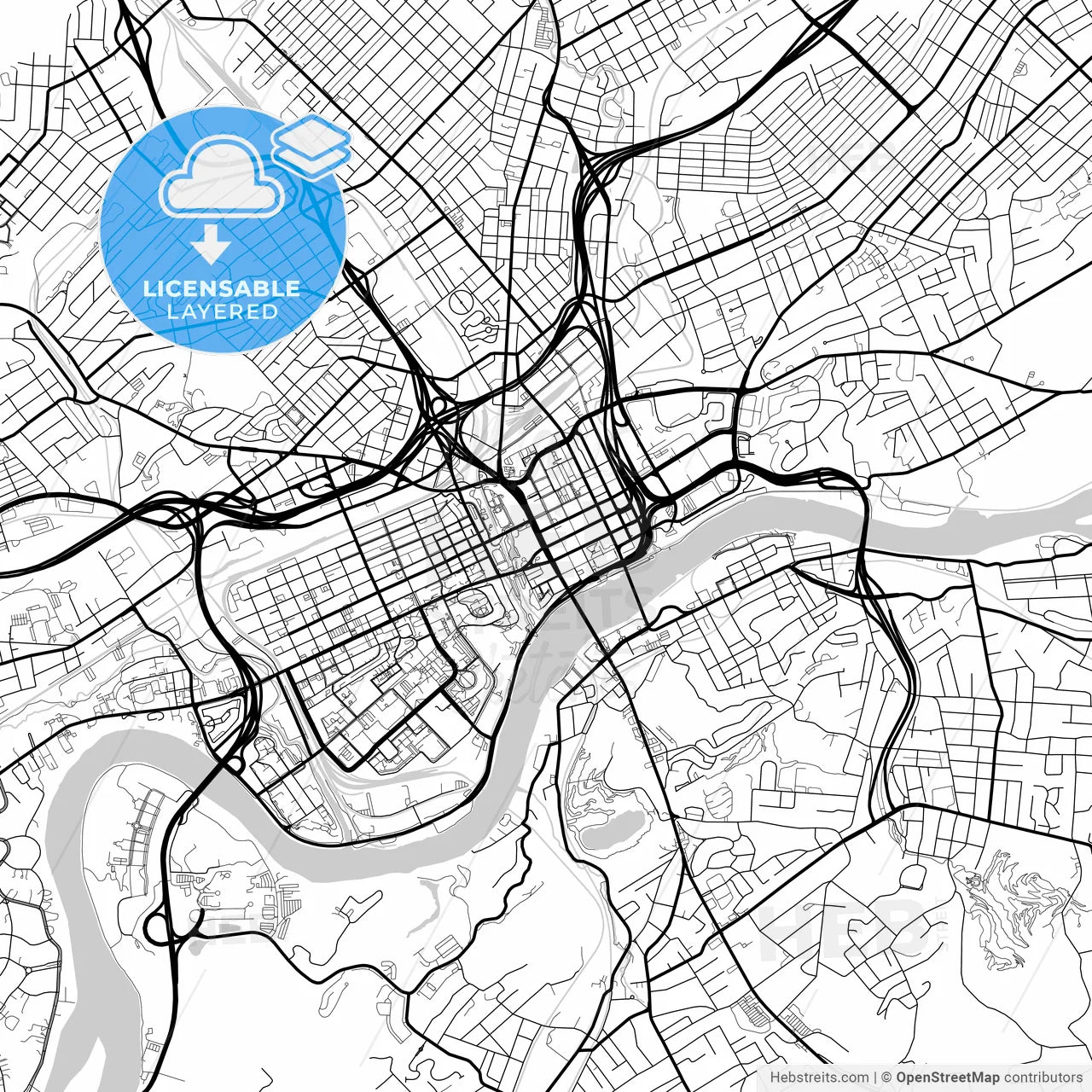 Layered PDF map of Knoxville, Tennessee, United States
