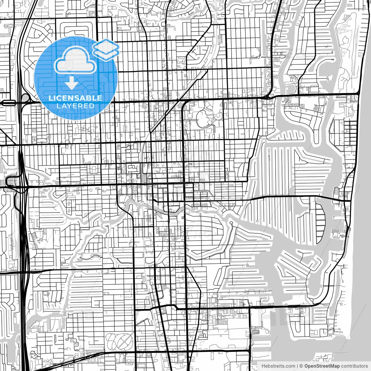 Layered PDF map of Fort Lauderdale, Florida, United States