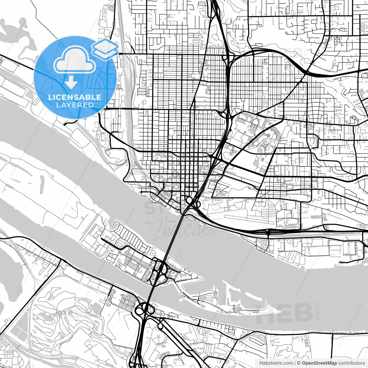 Layered PDF map of Vancouver, Washington, United States