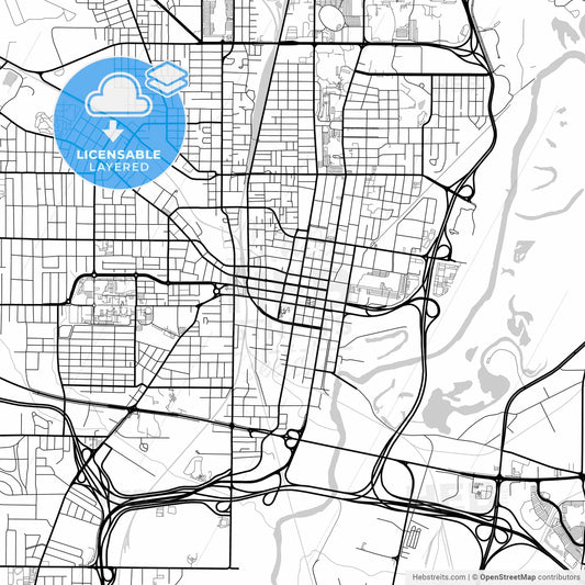 Layered PDF map of Jackson, Mississippi, United States