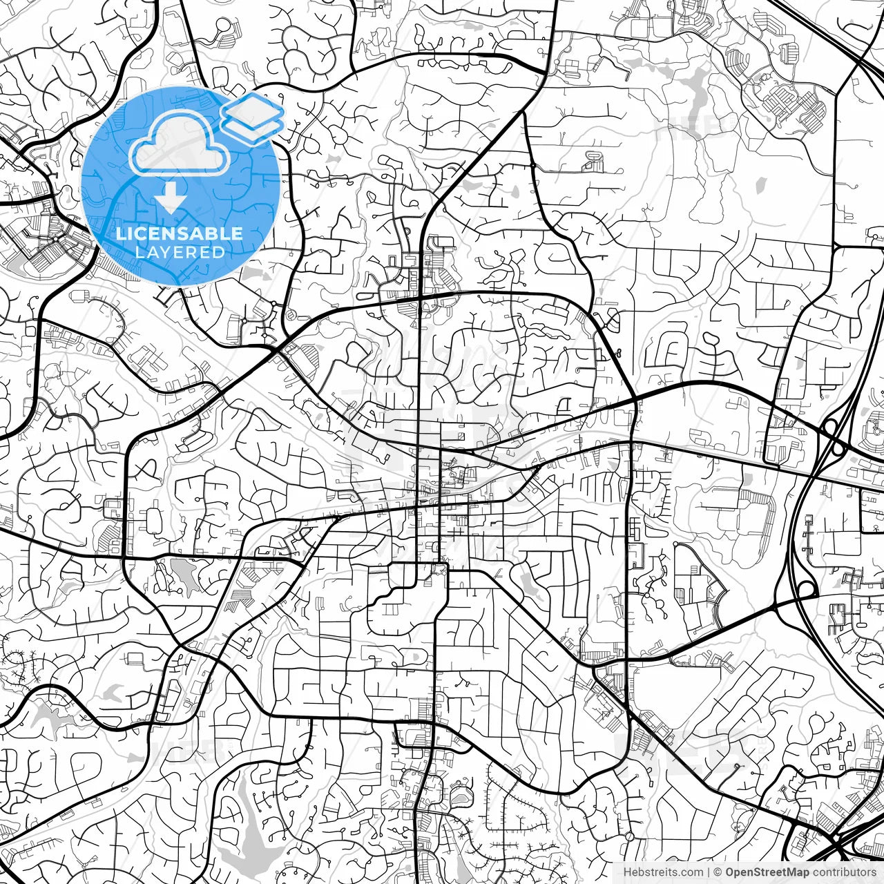 Layered PDF map of Cary, North Carolina, United States