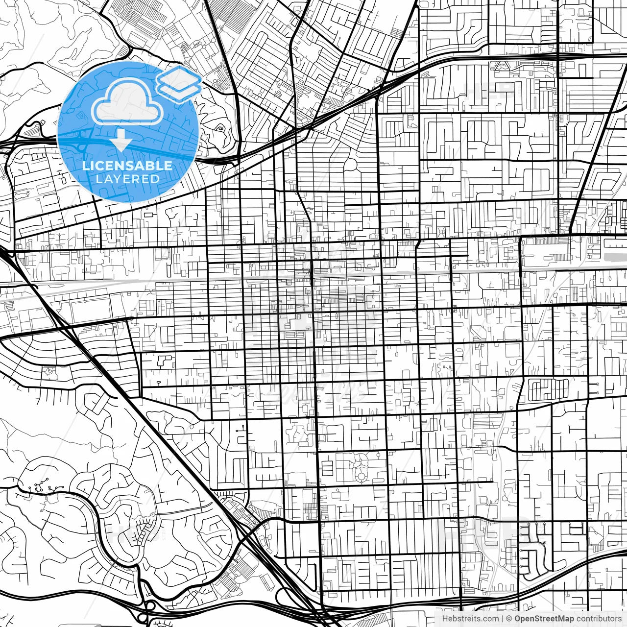 Layered PDF map of Pomona, California, United States
