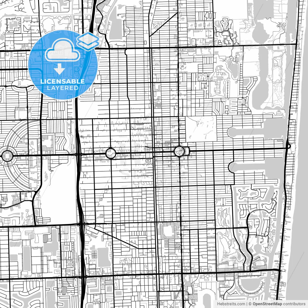 Layered PDF map of Hollywood, Florida, United States