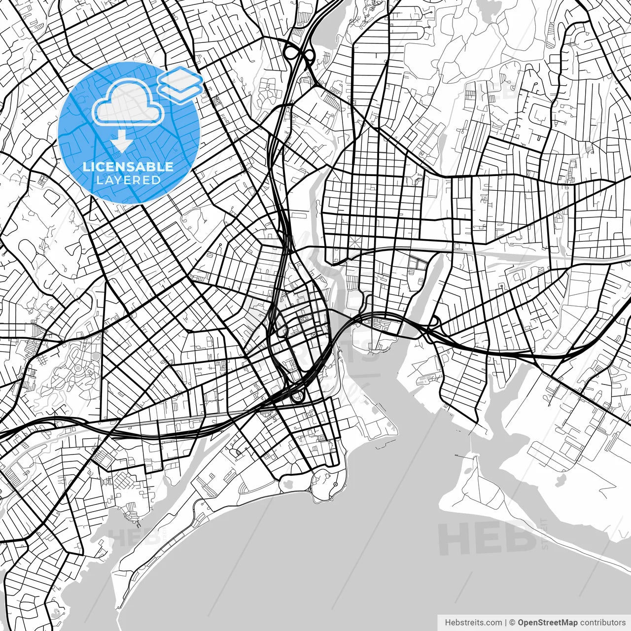 Layered PDF map of Bridgeport, Connecticut, United States