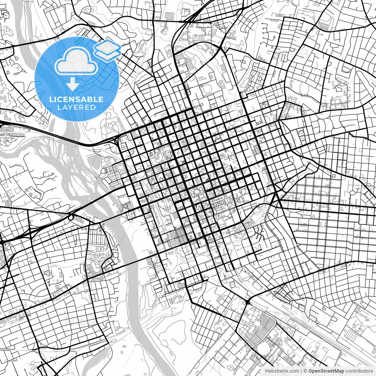 Layered PDF map of Columbia, South Carolina, United States