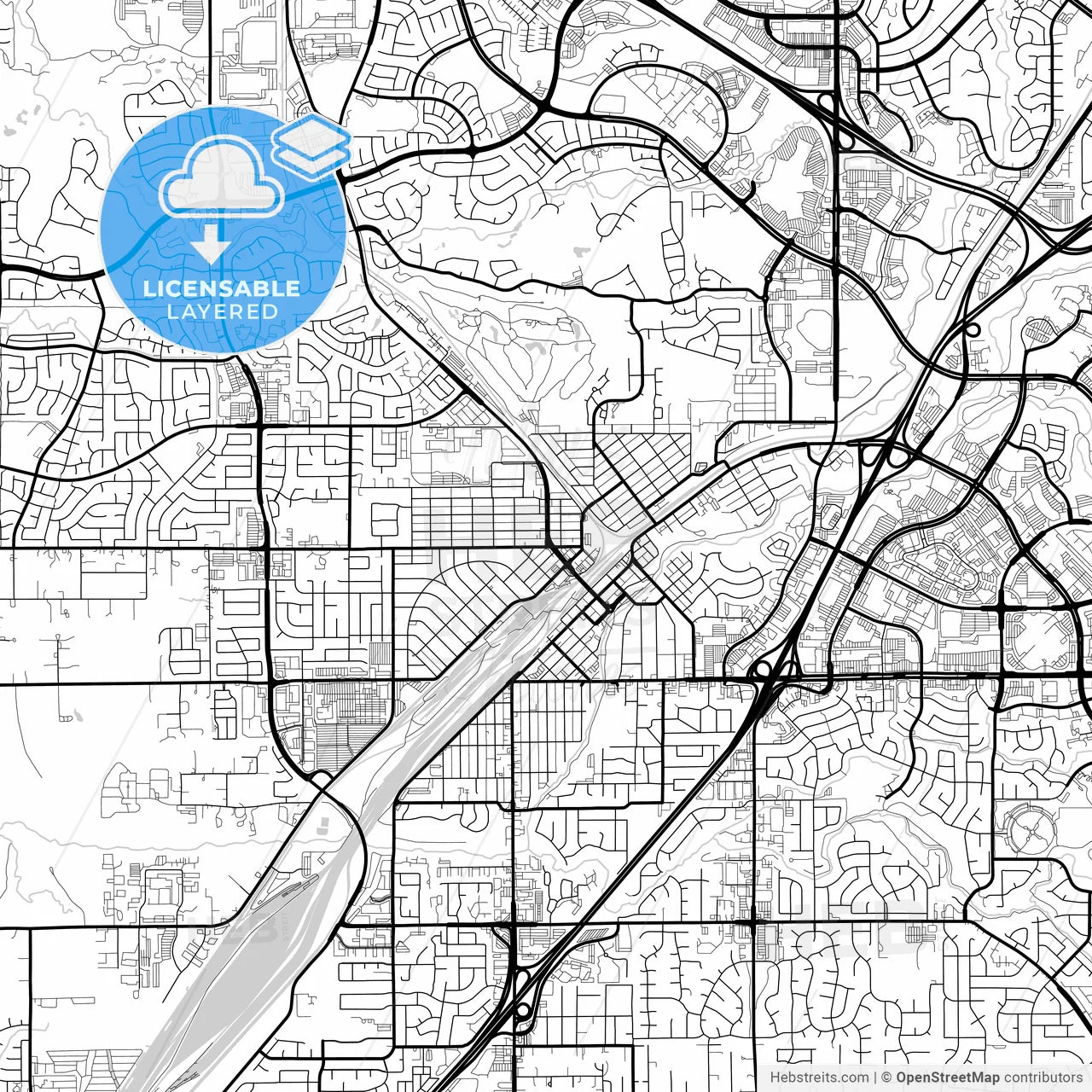 Layered PDF map of Roseville, California, United States