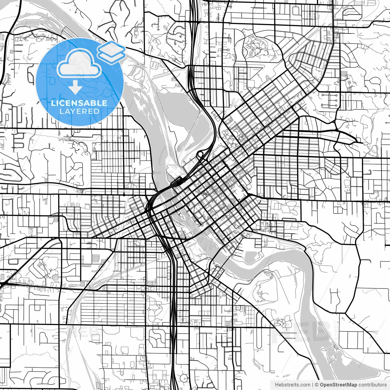 Layered PDF map of Cedar Rapids, Iowa, United States